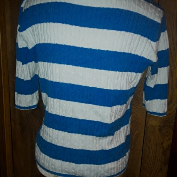 Womans Large Shirt Blue & White Striped Top Midsleeved Textured Comfy Blouse - Picture 2 of 4